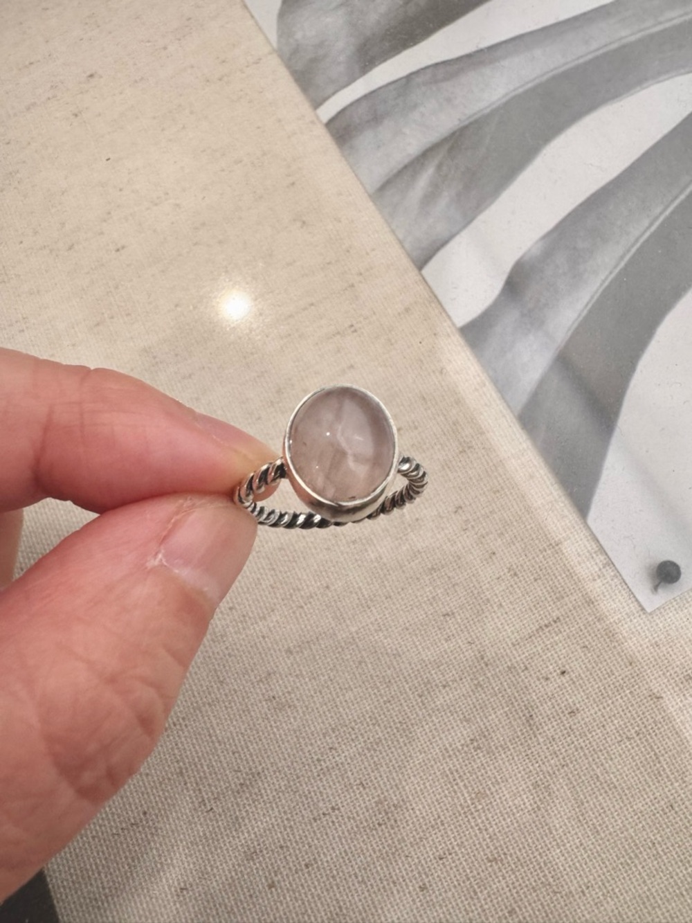 Sterling Silver Rose Quartz Twisted Band Ring - Lavender Size 7